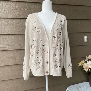 Mandal Bay Womens Floral Embroidered Knit Linen Blend Button Front Cardigan XXL
